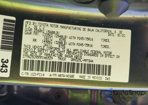 2021 Toyota Tacoma Double Cab/Sr5/Trd Sport/Trd Off Road из США, поврежденный, VIN 3TMAZ5CN5MM146539